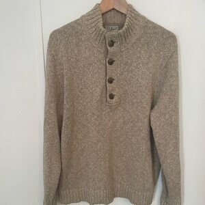 L.L. Bean Men's 1/4 Botton Down Mock Neck Sweater Beige L Cotton Vintage Preppy